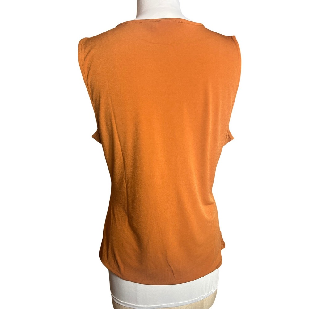 Sleeveless Front Knot Twisted Draped Knit Top Burnt Orange Rust Crew Neck L - Picture 3 of 10